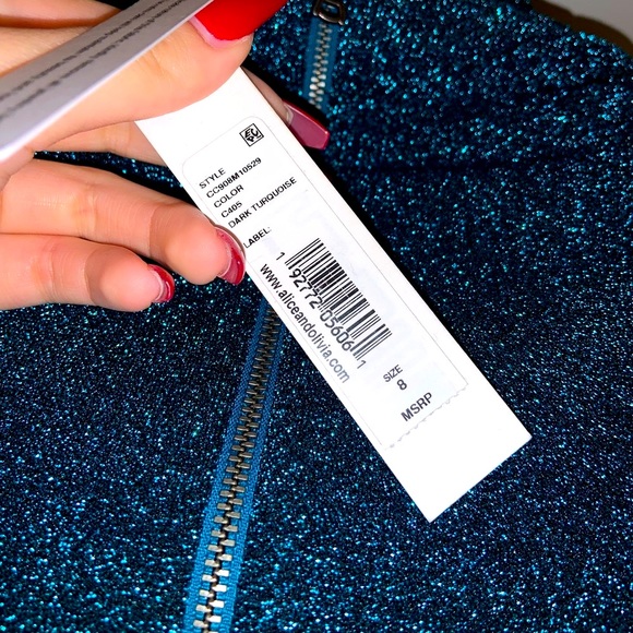 Alice & Olivia Inka Fitted Mini Dress in dark turquoise ––NWT - Picture 15 of 17